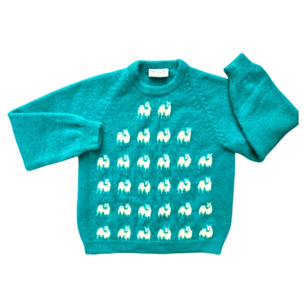 Vintage Kapai Crafts Sheep Sweater 100% Wool Turquoise Women's Size Small